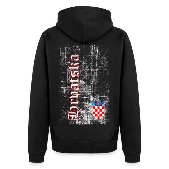 Hrvatska - Unisex Premium Bio Zip Hoodie - Schwarz - Hinten - Nico (187cm)
