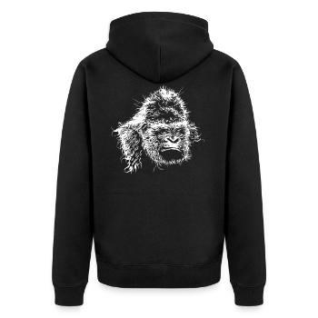 Gorillakopf Affenkopf Kopf Menschenaffe Urwald - Unisex Premium Bio Zip Hoodie - Schwarz - Hinten - Nico (187cm)