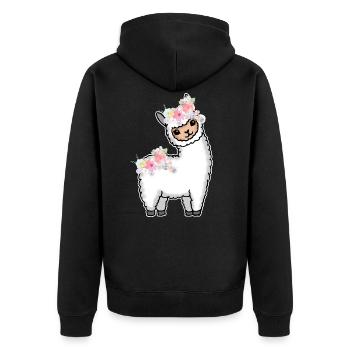 Lama Alpaka Blumen Geschenk Damen Herren Kinder - Unisex Premium Bio Zip Hoodie - Schwarz - Hinten - Nico (187cm)