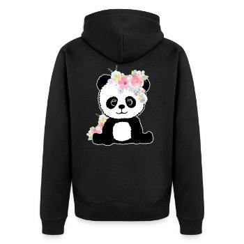 Panda Lustig Geschenk Damen Herren Kinder - Unisex Premium Bio Zip Hoodie - Schwarz - Hinten - Nico (187cm)