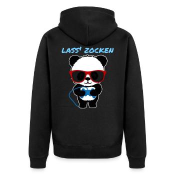 Panda Lustig Zocker Geschenk Damen Herren Kinder - Unisex Premium Bio Zip Hoodie - Schwarz - Hinten - Nico (187cm)