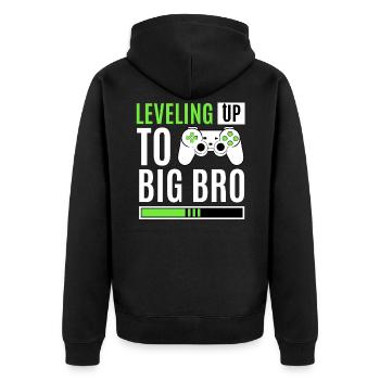 Leveling Up To Big Bro - Unisex Premium Organic Zip Hoodie - black - Back - Nico (187cm)