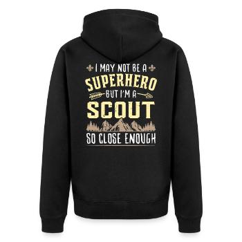 I May Not Be A Superhero But I'm A Scout... - Unisex Premium Bio Zip Hoodie - Schwarz - Hinten - Nico (187cm)