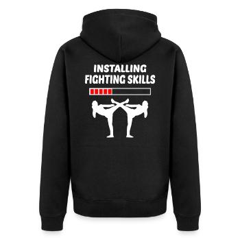 Kampfsport Spruch - Unisex Premium Bio Zip Hoodie - Schwarz - Hinten - Nico (187cm)