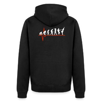 Swing Dance Heartbeat - EVOLUTION OF SWING DANCE - Unisex Premium Bio Zip Hoodie - Schwarz - Hinten - Nico (187cm)