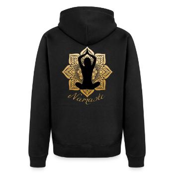Yoga Kleidung Namaste Für Damen, Herren Und Kinder - Unisex Premium Bio Zip Hoodie - Schwarz - Hinten - Nico (187cm)
