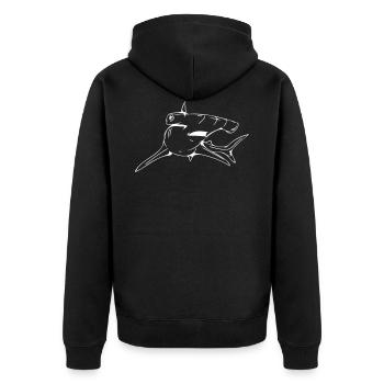 Gefährlich eleganter Hammerhai - Unisex Premium Bio Zip Hoodie - Schwarz - Hinten - Nico (187cm)