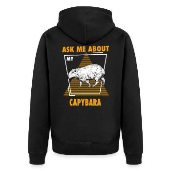 Ask Me About My Capybaras - Unisex Premium Bio Zip Hoodie - Schwarz - Hinten - Nico (187cm)