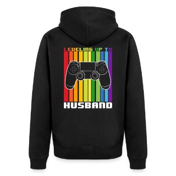 Leveling Up To Husband - Unisex Premium Bio Zip Hoodie - Schwarz - Hinten - Nico (187cm)