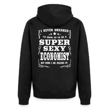 Super Sexy Economist - Unisex Premium Bio Zip Hoodie - Schwarz - Hinten - Nico (187cm)