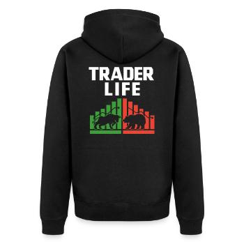 Trader Life - Unisex Premium Bio Zip Hoodie - Schwarz - Hinten - Nico (187cm)