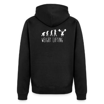 Weight Lifting Evolution - Unisex Premium Bio Zip Hoodie - Schwarz - Hinten - Nico (187cm)