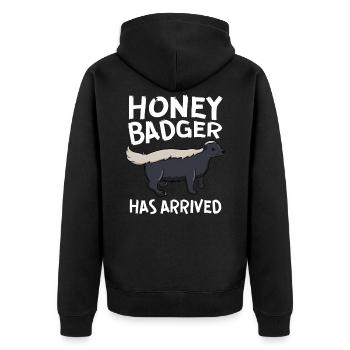 Honey Badger Has Arrived - Unisex Premium Organic Zip Hoodie - black - Back - Nico (187cm)