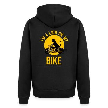 Moto, vélo, cadeau, chat, idée cadeau - Veste à capuche bio Premium Unisexe - noir - Dos - Nico (187cm)