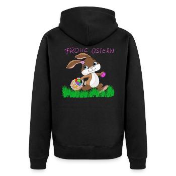 Osterhase mit Korb - Unisex Premium Bio Zip Hoodie - Schwarz - Hinten - Nico (187cm)