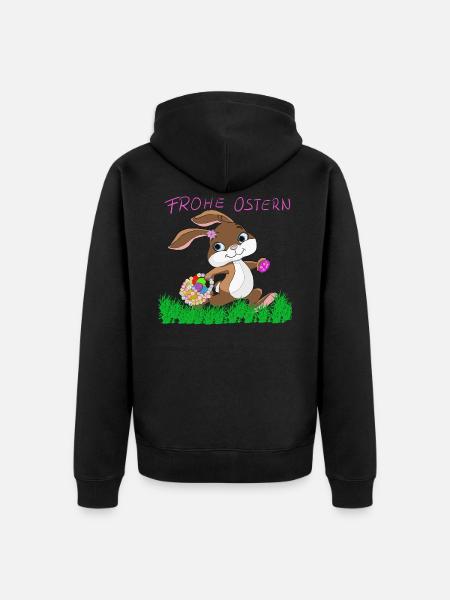 Osterhase mit Korb - Unisex Premium Bio Zip Hoodie - Schwarz