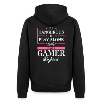 I have a gamer girlfriend - Unisex Premium Organic Zip Hoodie - black - Back - Nico (187cm)