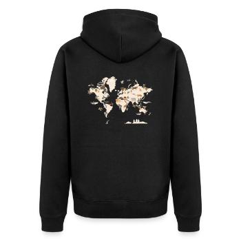 Weltkarte mit Tieren - World Map With Animals - Unisex Premium Bio Zip Hoodie - Schwarz - Hinten - Nico (187cm)