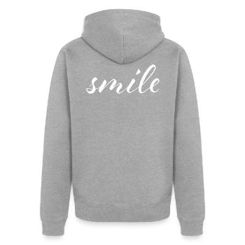 Smile - Unisex Premium Organic Zip Hoodie - heather grey - Back - Nico (187cm)