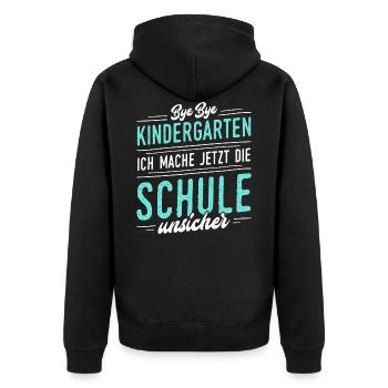 ...Ich mache jetzt die Schule unsicher - Unisex Premium Bio Zip Hoodie - Schwarz - Hinten - Nico (187cm)