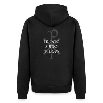 In hoc signo vinces Christusmonogramm xp - Unisex Premium Bio Zip Hoodie - Schwarz - Hinten - Nico (187cm)