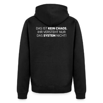 das ist kein Chaos - Unisex Premium Bio Zip Hoodie - Schwarz - Hinten - Nico (187cm)