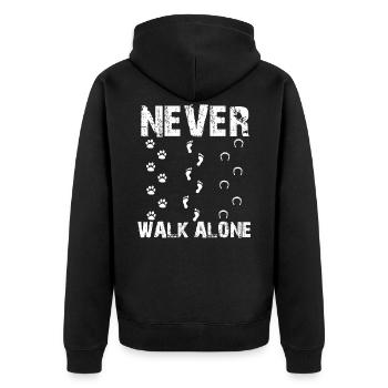 Never Walk Alone - Unisex Premium Bio Zip Hoodie - Schwarz - Hinten - Nico (187cm)