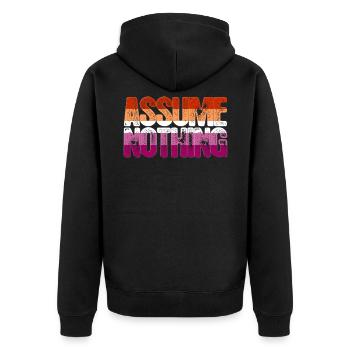 Assume Nothing Lesbian Pride - Unisex Premium Organic Zip Hoodie - black - Back - Nico (187cm)