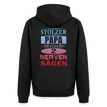Stolzer Papa Nervensägen Vatertag Geschenk Lustig - Unisex Premium Bio Zip Hoodie - Schwarz - Hinten - Nico (187cm)