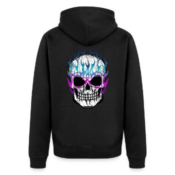 Flammen Totenkopf Rock Heavy Metal Musik Geschenk - Unisex Premium Bio Zip Hoodie - Schwarz - Hinten - Nico (187cm)