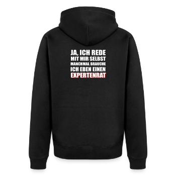 ja ich rede mit mir brauche eben Expertenrat - Unisex Premium Bio Zip Hoodie - Schwarz - Hinten - Nico (187cm)
