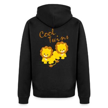 Zwillinge Geschenk Löwe Geschwister Lustig - Unisex Premium Bio Zip Hoodie - Schwarz - Hinten - Nico (187cm)