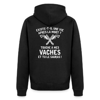 touche à mes vaches -t shirt vache - Veste à capuche bio Premium Unisexe - noir - Dos - Nico (187cm)
