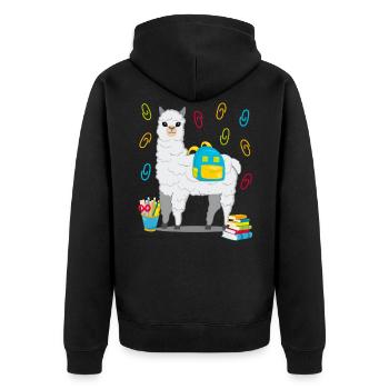 Lama Alpaka Einschulung Schulbeginn Geschenk 2020 - Unisex Premium Bio Zip Hoodie - Schwarz - Hinten - Nico (187cm)