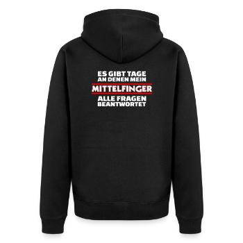 mein Mittelfinger beantwortet alle Fragen! - Unisex Premium Bio Zip Hoodie - Schwarz - Hinten - Nico (187cm)
