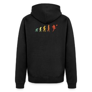 Vintage Rugby Evolution - Unisex Premium Bio Zip Hoodie - Schwarz - Hinten - Nico (187cm)