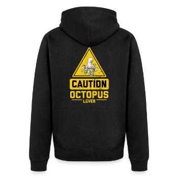 CAUTION Octopus Lover - Unisex Premium Organic Zip Hoodie - black - Back - Nico (187cm)