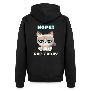 Grumpy Cat, Dackelkatze, Nope, Not Today - Unisex Premium Bio Zip Hoodie - Schwarz - Hinten - Nico (187cm)