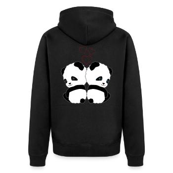 Panda Pandabär Liebe Herzen Frauen Männer Kinder - Unisex Premium Bio Zip Hoodie - Schwarz - Hinten - Nico (187cm)
