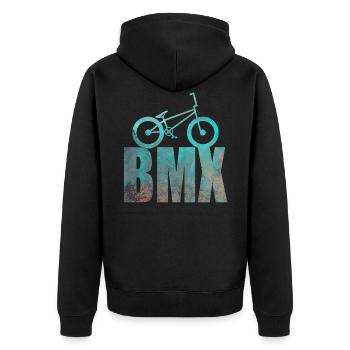 BMX Bike Sport Retro Design Geschenkidee - Unisex Premium Bio Zip Hoodie - Schwarz - Hinten - Nico (187cm)
