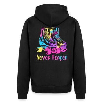 Rollschuhe Never Forget 90er Neunziger Retro - Unisex Premium Bio Zip Hoodie - Schwarz - Hinten - Nico (187cm)