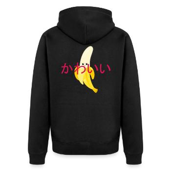 Kawaii Essen Banane Niedlich Japan Cartoon Comic - Unisex Premium Bio Zip Hoodie - Schwarz - Hinten - Nico (187cm)