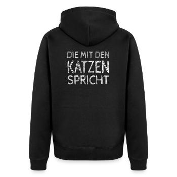Katzen Geschenk für Katzen Fans - Unisex Premium Bio Zip Hoodie - Schwarz - Hinten - Nico (187cm)