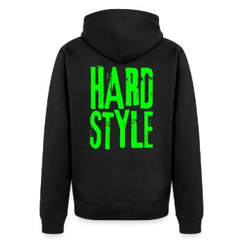 Hardstyle Musik Techno Rave Festival Kleidung - Unisex Premium Bio Zip Hoodie - Schwarz - Hinten - Nico (187cm)