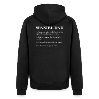 Spaniel Dad Description FUNNY SPANIEL TEE - Unisex Premium Bio Zip Hoodie - Schwarz - Hinten - Nico (187cm)