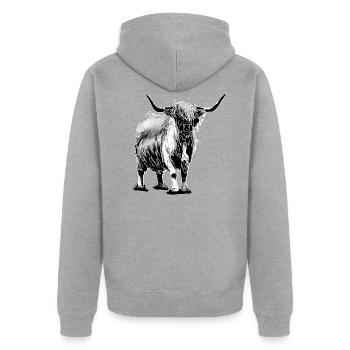 Bovins Highland sw - Veste à capuche bio Premium Unisexe - gris chiné - Dos - Nico (187cm)