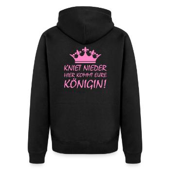 kniet nieder hier kommt eure Königin! - Unisex Premium Bio Zip Hoodie - Schwarz - Hinten - Nico (187cm)