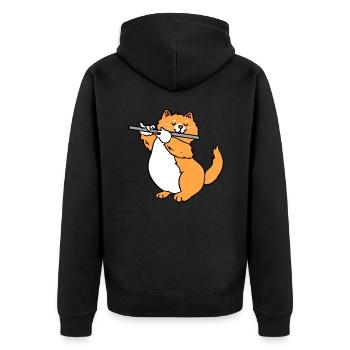 Cat plays flute flute player - Unisex Premium Organic Zip Hoodie - black - Back - Nico (187cm)