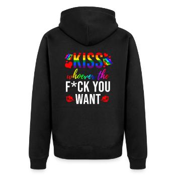 Kiss Whoever The Fuck You Want Gay Pride - Unisex Premium Bio Zip Hoodie - Schwarz - Hinten - Nico (187cm)