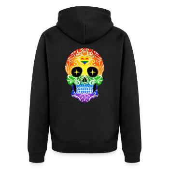 Sugar Skull Gay Pride - Unisex Premium Bio Zip Hoodie - Schwarz - Hinten - Nico (187cm)